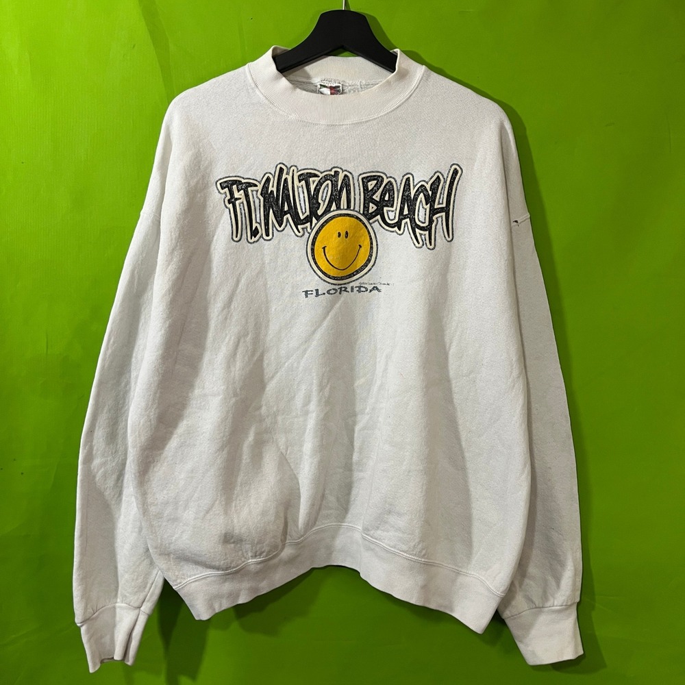 Vintage Ft Walton Beach‎ Florida Smiley Face Sweatshirt XL White 1990